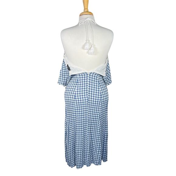 VICI Women’s Blue & White Gingham Midi Halter Sorority Graduation Dress Medium - Picture 7 of 14